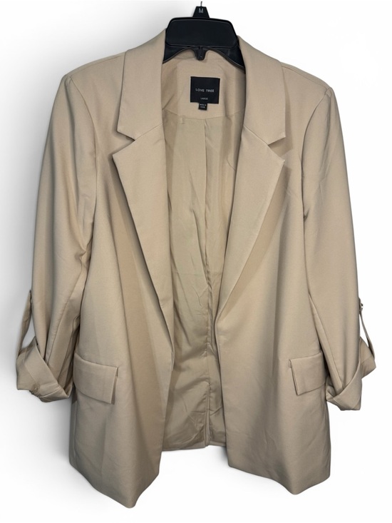 Love Tree Jackets & Blazers - Love Tree Beige Open-Front Roll-Sleeve Blazer